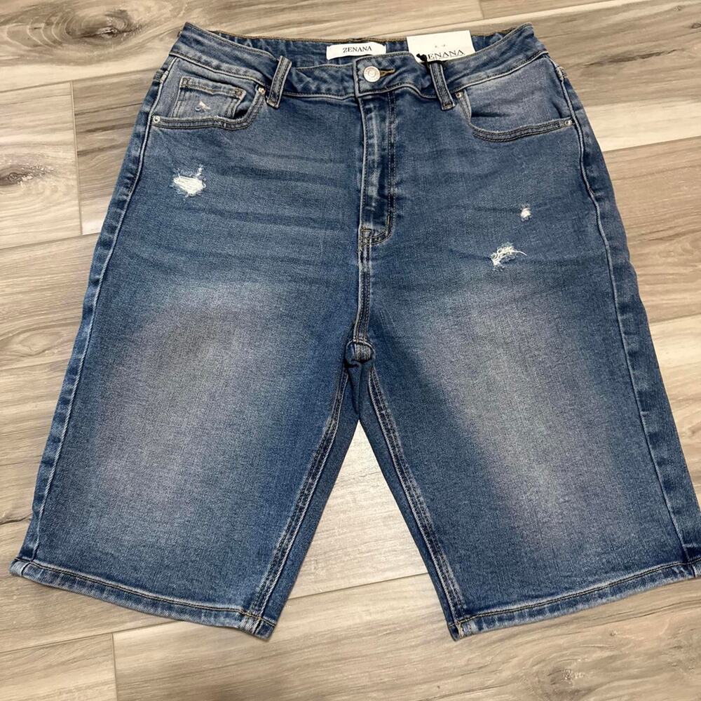 Zenana distressed bermuda denim shorts